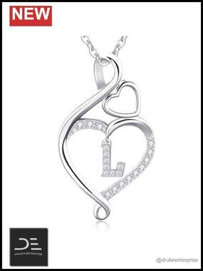 925 Sterling Silver Initial Pendant Necklace with Cubic Zirconia for Women